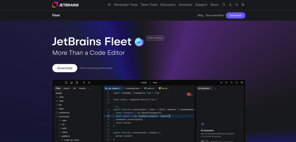 Site do editor de código da JetBrains, Fleet