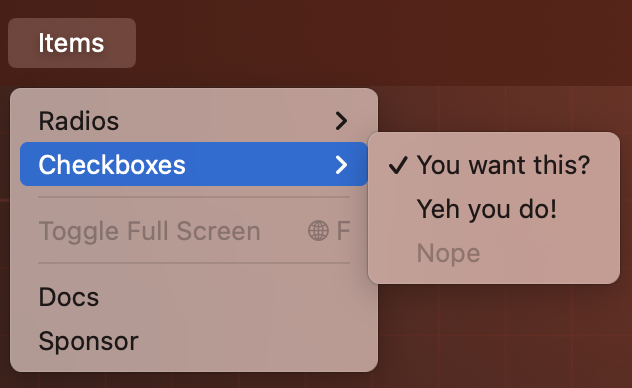 Itens do Menu NativePHP