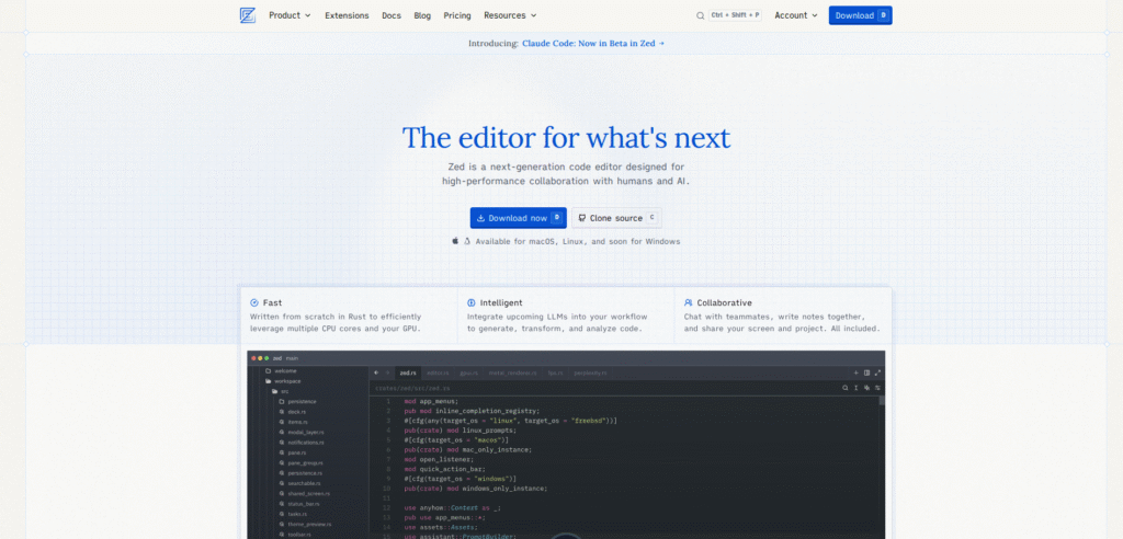 Site do editor de código Zed